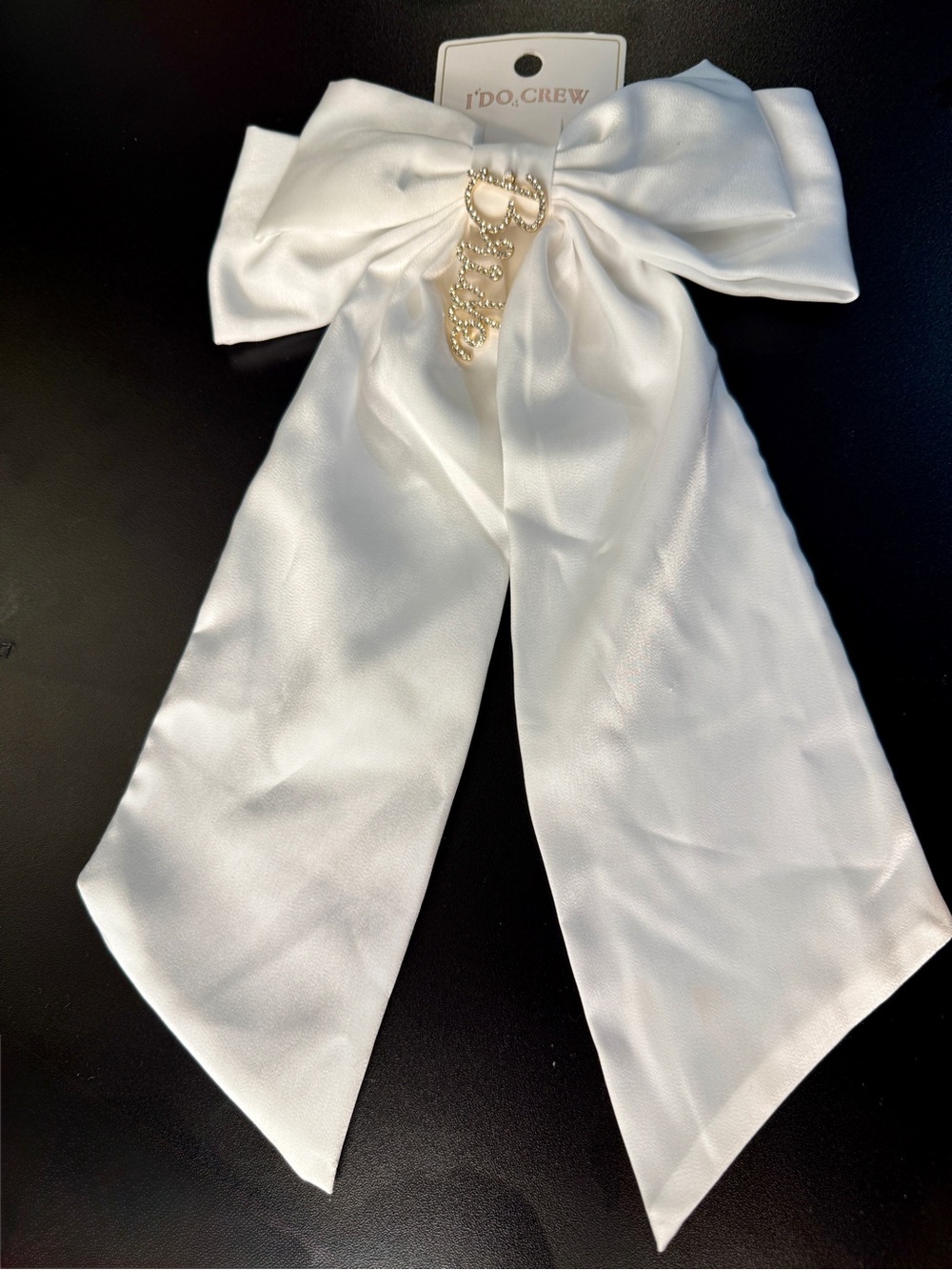 Target White Satin Bow Hair Clip with Gold 'Bride' Charm